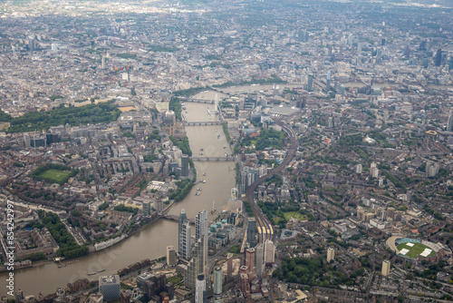 Overlooking the urban sprawl of the city of London from an airplane