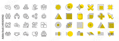 Business strategy, handshake and people collaboration. Design shape elements. Employees benefits line icons. Teamwork, social responsibility, people relationship icons. Vector