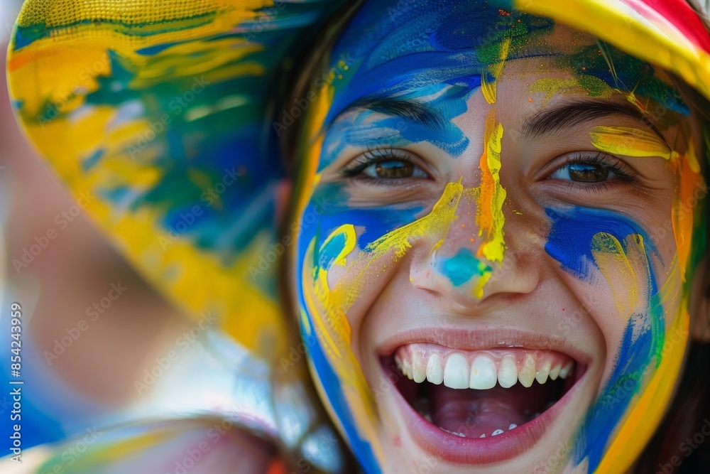 Young woman with painted face smiling at a festival Young woman with painted face smiling at a festival