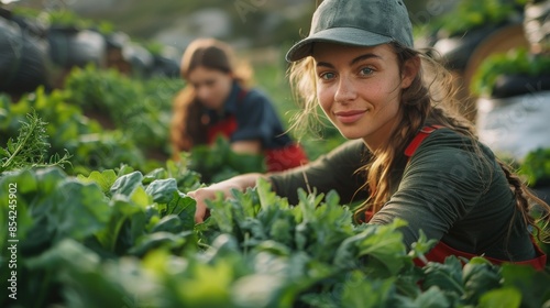 Wallpaper Mural Enthusiastic young woman picking leafy greens in an outdoor garden with a bright look Torontodigital.ca