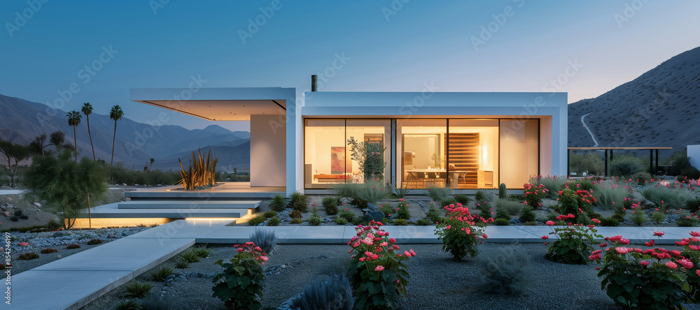 Architecture photograph of minimalist modern single story house in a ...