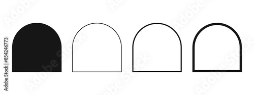Set of arch shapes and frames. Blank templates for wedding invitation or greeting cards, business brochures, event banners in archway form isolated on white background. Vector graphic illustration.