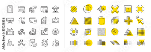 Mortgage rate, Money credit and finance payroll set. Design shape elements. Tax line icons. Increase percent rate, return overpayment money, tax amount line icons. Vector photo