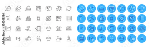 Foreman, Consumption growth and Builder warning line icons pack. Green energy, Lighthouse, Furniture web icon. Engineer, Parcel, Get box pictogram. Inspect, Packing boxes, Buildings. Vector