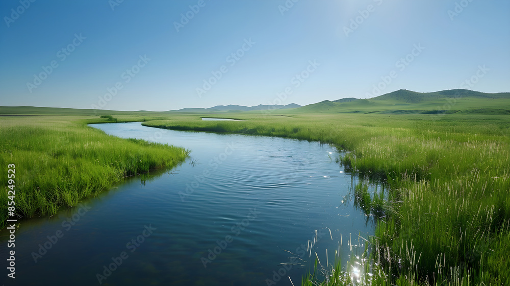 Serene Landscape with Clear Sky Indicating a Sunny Forecast and Promising Day Ahead Serene Landscape with Clear Sky Indicating a Sunny Forecast and Promising Day Ahead