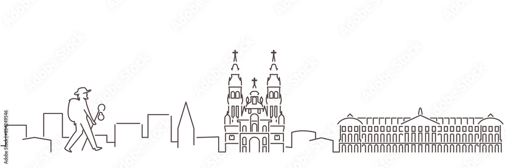 Fototapeta premium Santiago Compostela Dark Line Simple Minimalist Skyline With White Background