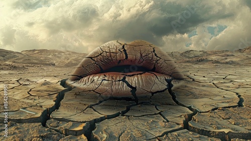 Droughts crafting cracks in the earth, like parched lips begging for the kiss of rain photo