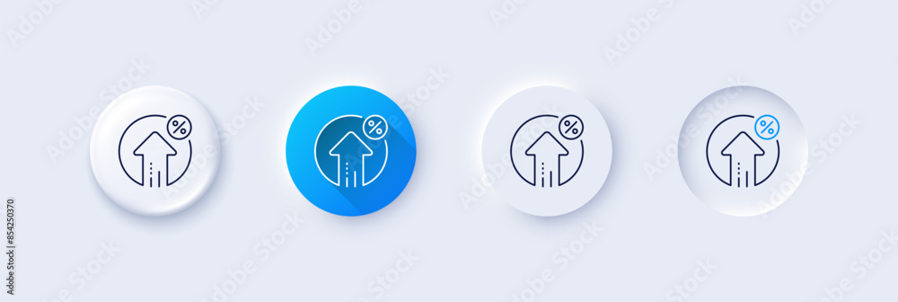 Loan percent growth line icon. Neumorphic, Blue gradient, 3d pin buttons. Discount sign. Credit percentage symbol. Line icons. Neumorphic buttons with outline signs. Vector Loan percent growth line icon. Neumorphic, Blue gradient, 3d pin buttons. Discount sign. Credit percentage symbol. Line icons. Neumorphic buttons with outline signs. Vector