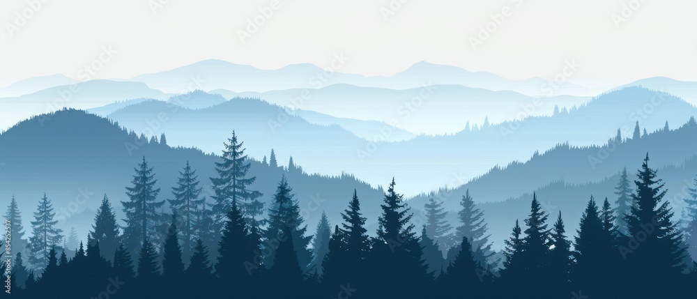 Watercolor silhouette pine trees and mountain Watercolor silhouette pine trees and mountain