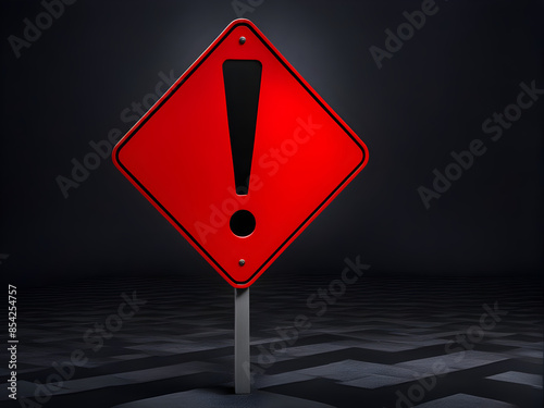 Realistic red caution warning sign for attention exclamation mark traffic sign by 3d render illustration. Generative AI
