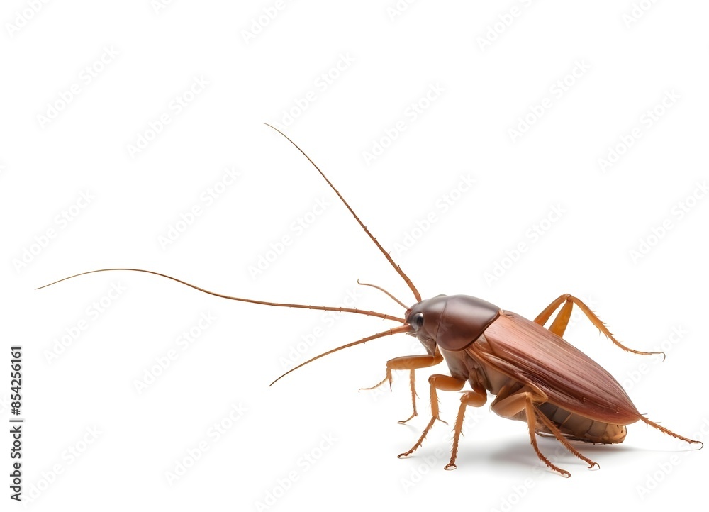 Close-Up of a Large Brown Cockroach with Long Antennae Crawling on a White Surface - Detailed Insect Macro Close-Up of a Large Brown Cockroach with Long Antennae Crawling on a White Surface - Detailed Insect Macro