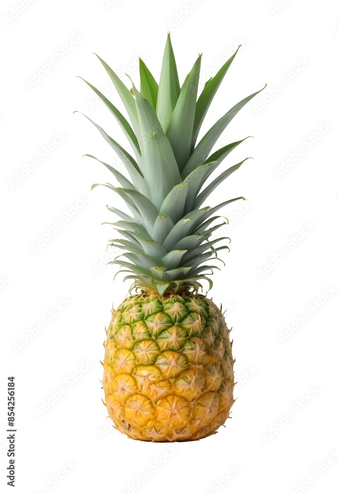Ripe Pineapple with Green Leafy Crown Against a White Background - Tropical Fruit Perfection Ripe Pineapple with Green Leafy Crown Against a White Background - Tropical Fruit Perfection