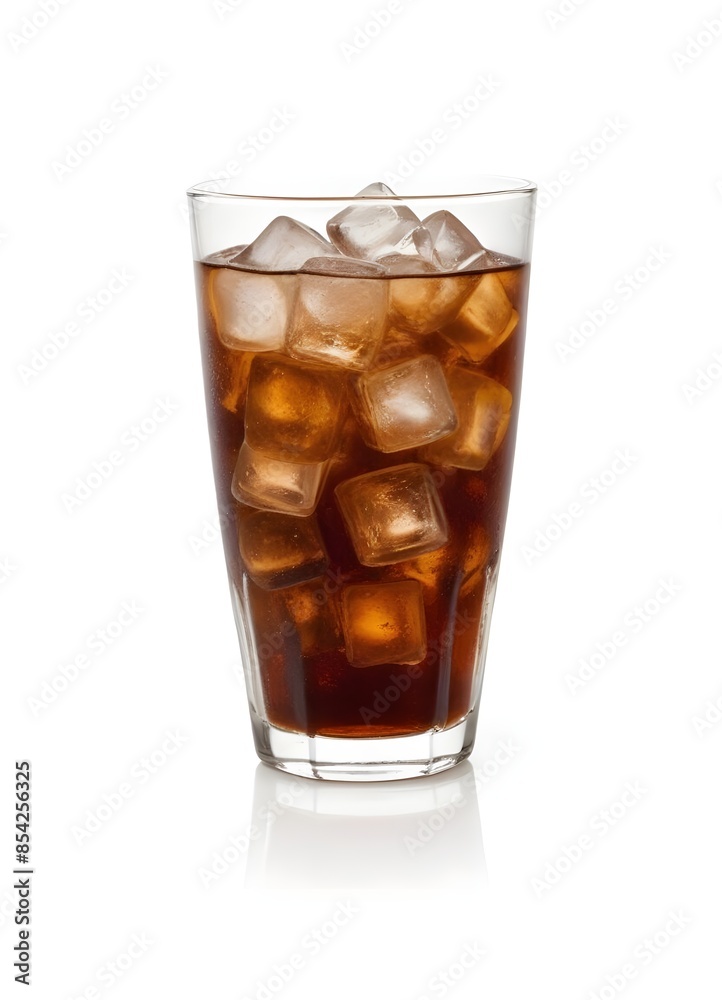 A Glass of Cola or Dark Soda with Ice Cubes - Refreshing and Fizzy Beverage Delight A Glass of Cola or Dark Soda with Ice Cubes - Refreshing and Fizzy Beverage Delight