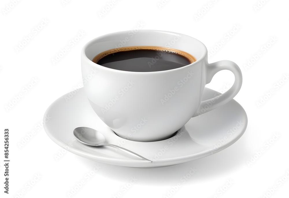 White Ceramic Cup Filled with Dark Coffee on a White Saucer - Minimalist and Classic Coffee Presentation White Ceramic Cup Filled with Dark Coffee on a White Saucer - Minimalist and Classic Coffee Presentation