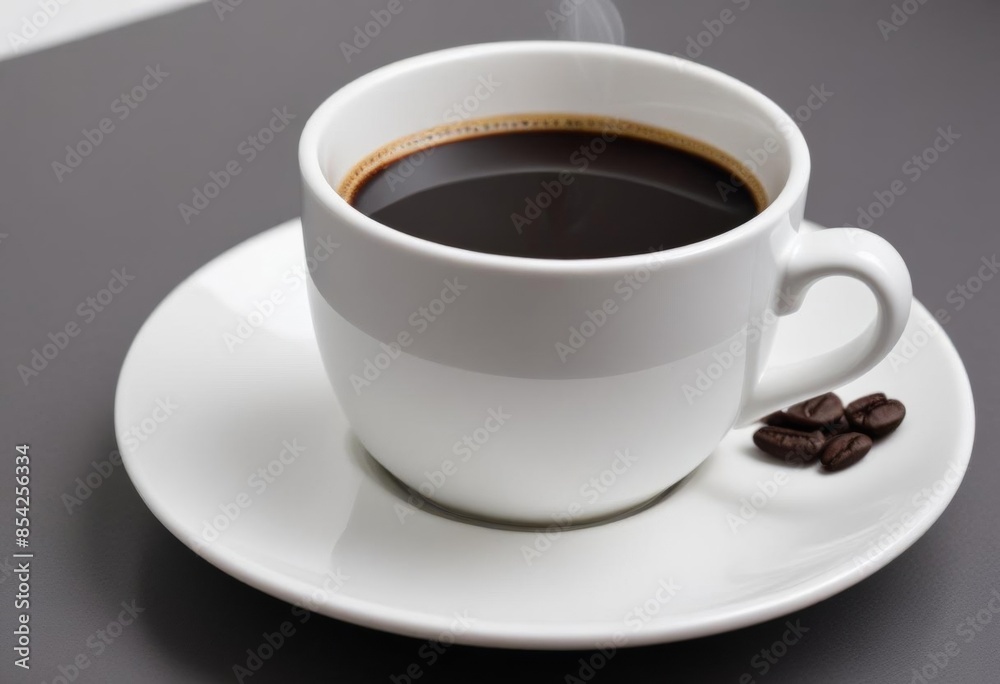 White Ceramic Cup Filled with Dark Coffee on a White Saucer - Minimalist and Classic Coffee Presentation White Ceramic Cup Filled with Dark Coffee on a White Saucer - Minimalist and Classic Coffee Presentation