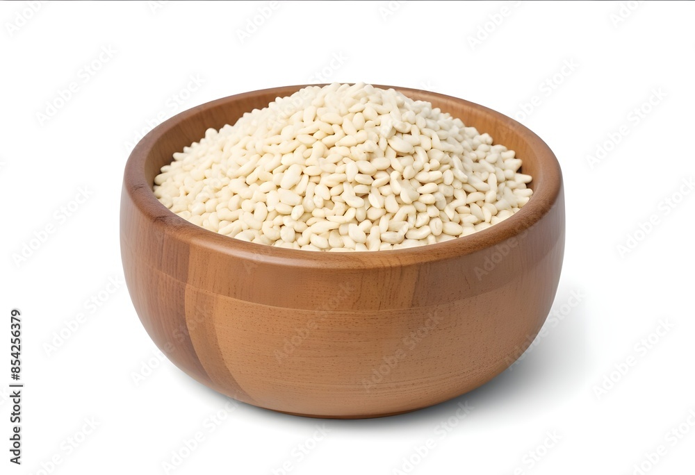 Wooden Bowl Filled with White Sesame Seeds - Natural and Nutritious Ingredient Display Wooden Bowl Filled with White Sesame Seeds - Natural and Nutritious Ingredient Display