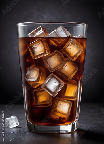 A Glass of Cola or Dark Soda with Ice Cubes - Refreshing and Fizzy Beverage Delight © Angel