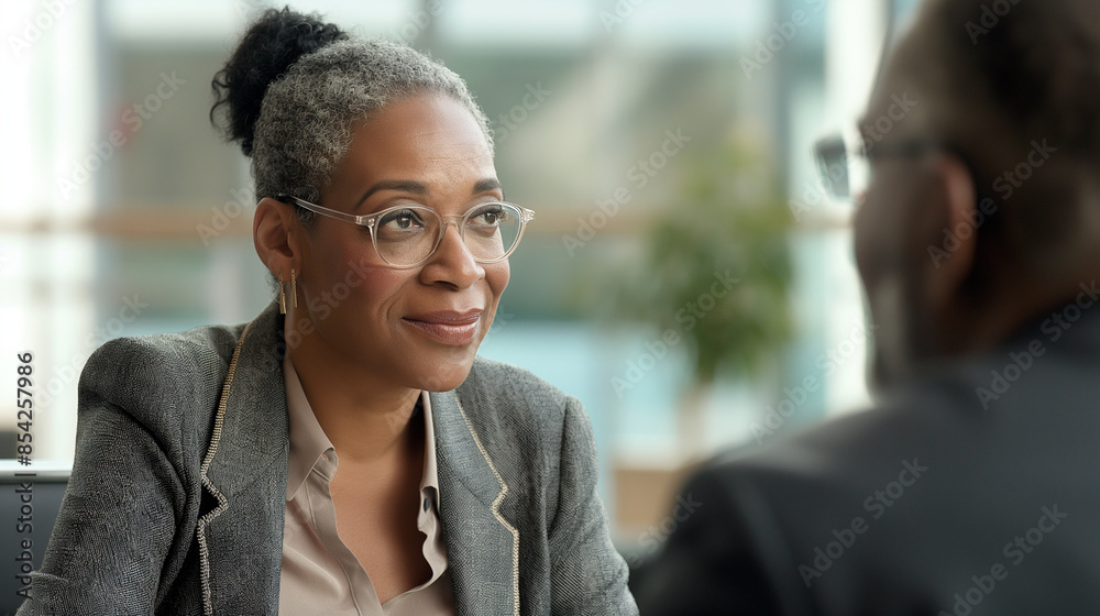 Portrait of an African American woman at an office interview Portrait of an African American woman at an office interview