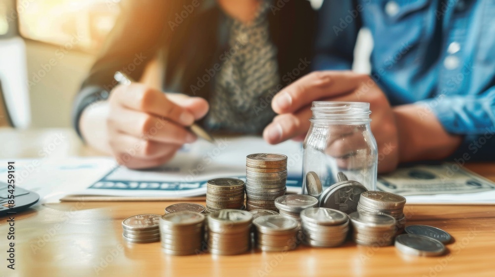 Financial Planning Bliss: Couple Strategizing Savings and Investments Together Financial Planning Bliss: Couple Strategizing Savings and Investments Together