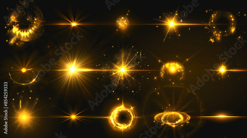 yellow gold light. flair light  star abstract light background photo