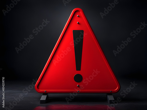 Realistic red caution warning sign for attention exclamation mark traffic sign by 3d render illustration. Generative AI