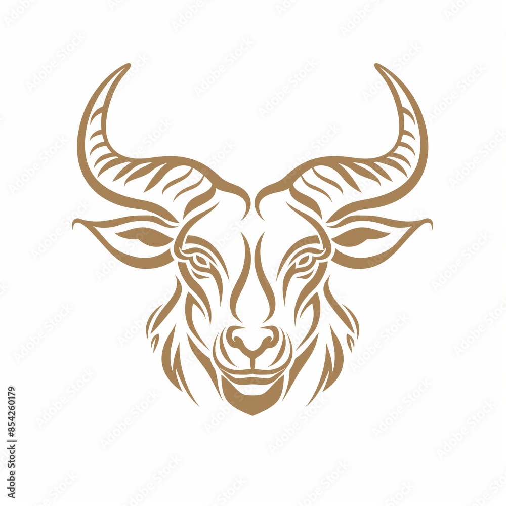 Stylized gold outline of a bull’s head with large curved horns on a white background, representing strength and determination in a minimalist design.