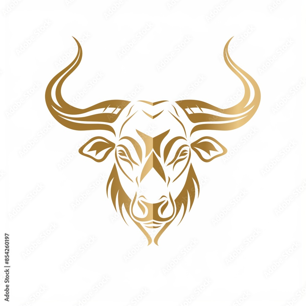 Stylized gold outline of a bull’s head with large curved horns on a white background, conveying strength and determination in a minimalist design. Stylized gold outline of a bull’s head with large curved horns on a white background, conveying strength and determination in a minimalist design.