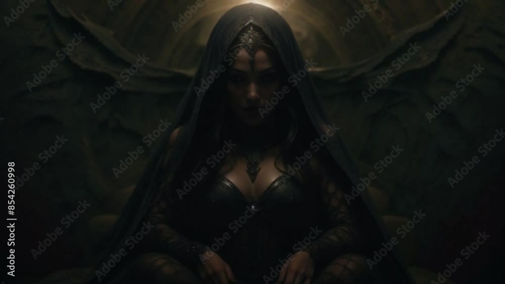 Animation of a pale gothic virgin woman changing shapes with a black ...