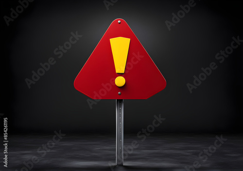 Realistic red caution warning sign for attention exclamation mark traffic sign by 3d render illustration. Generative AI