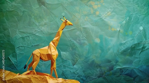 Recycled papercraft background with a giraffe depicted