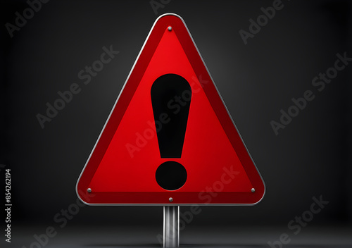 Realistic red caution warning sign for attention exclamation mark traffic sign by 3d render illustration. Generative AI