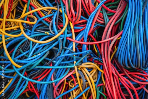 Wallpaper Mural A bunch of tangled wires in a pile. The wires are of different colors and are twisted together. Concept of chaos and disorganization Torontodigital.ca