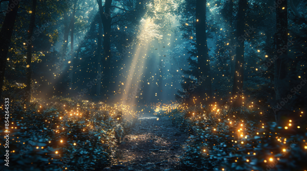 Magical Forest Path with Fireflies Magical Forest Path with Fireflies