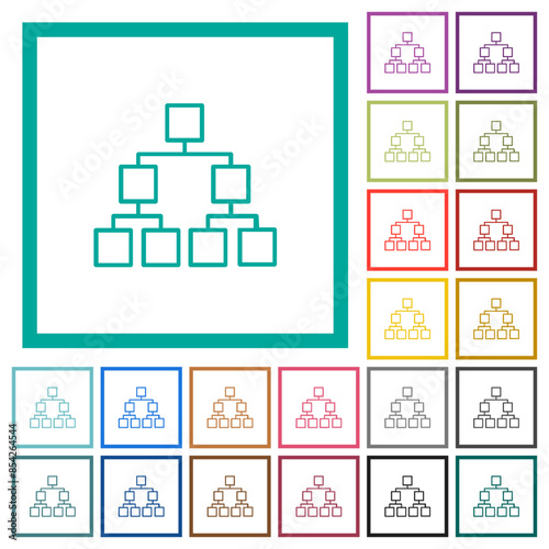 Organizational chart down outline flat color icons with quadrant frames photo