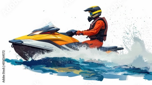 Digital art of a person maneuvering a jet ski on the water splashing around