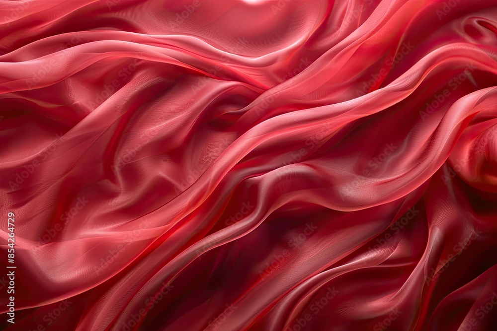 Fototapeta premium A red fabric with a pattern of waves. The fabric is very soft and looks like it is made of silk