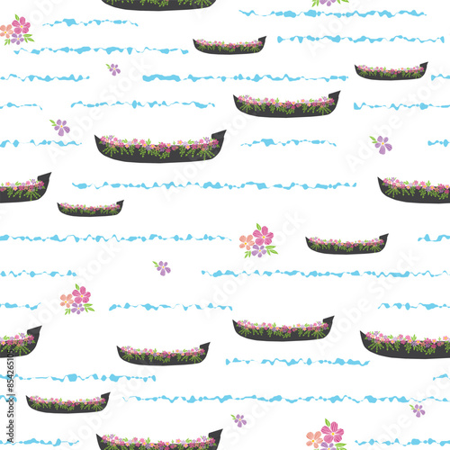 seamless repeat pattern with beautiful flowers on a black boat in water textured back ground perfect for fabric, scrap booking, wallpaper, gift wrap projects