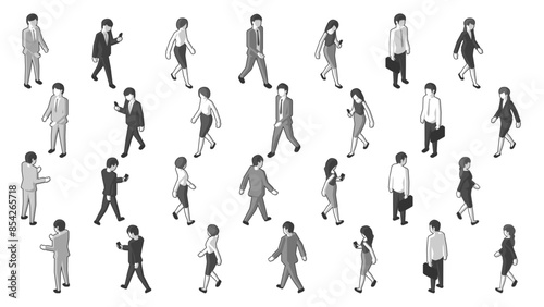 俯瞰から見たビジネスパーソンの立体ベクターイラスト