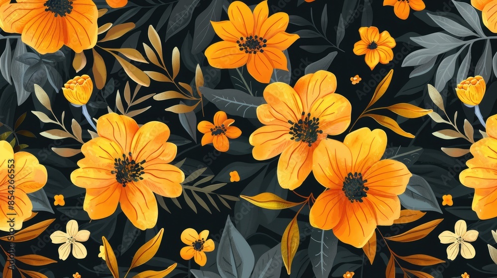 custom made wallpaper toronto digitalBackground with yellow flowers in a floral pattern