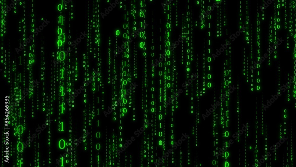 falling neon digital number text matrix style on black background falling neon digital number text matrix style on black background