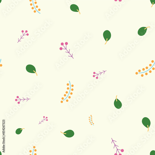 seamless repeat pattern with simple unique colorful floral motifs on a cream background perfect for fabric, scrap booking, wallpaper, gift wrap projects