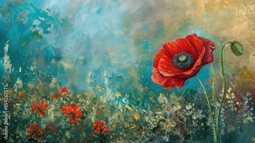 Blooming poppy amidst summer s beauty A floral backdrop for nature lovers Suitable for remembrance and reconciliation day photo