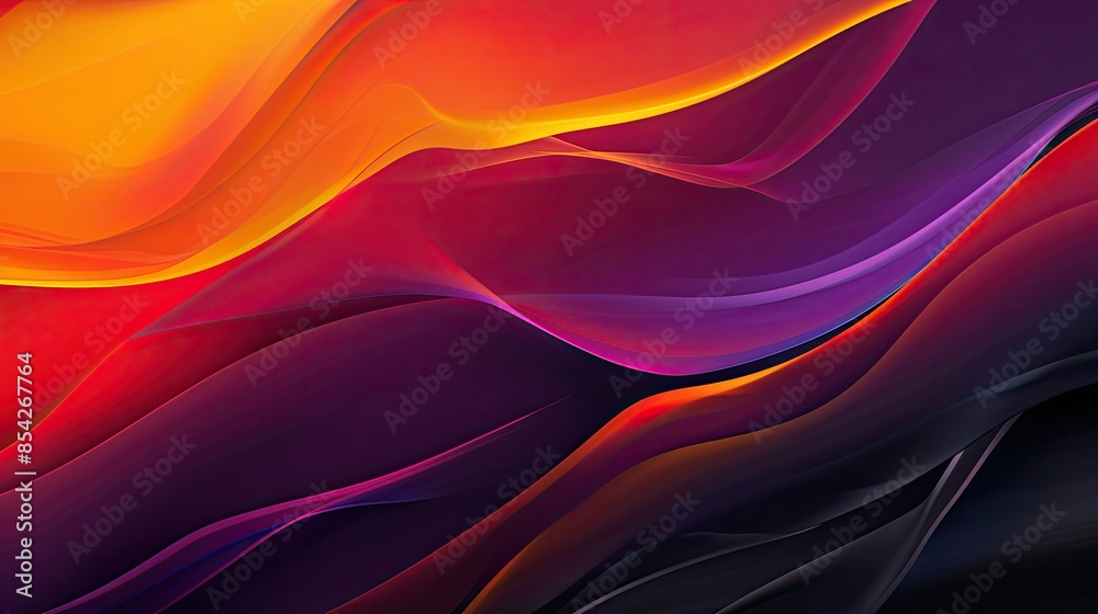 Obraz premium A colorful, abstract painting with a purple and orange background. The painting is full of energy and movement, with the colors blending together to create a dynamic and vibrant scene