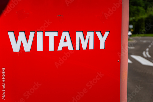 Red Road Sign With White Witamy Text In Poland