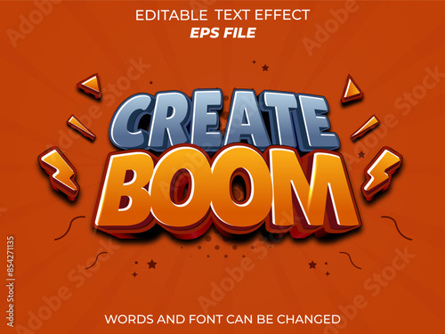 create boom text effect, font editable, typography, 3d text for games. vector template
