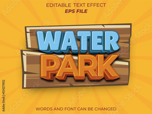 water park text effect, font editable, typography, 3d text. vector template