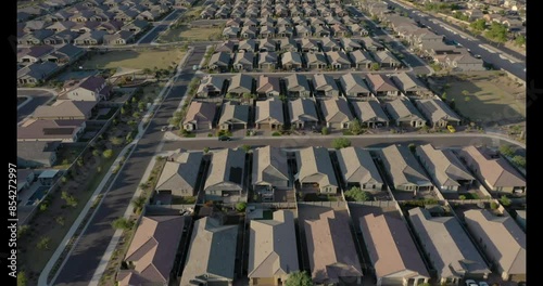 Drone flying above a middle class Arizona suburb neighborhood for 2024 election commercial 04