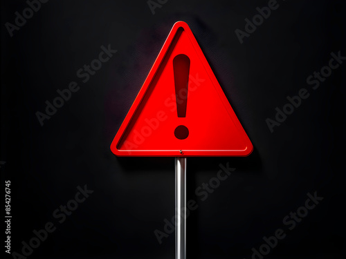Realistic red caution warning sign for attention exclamation mark traffic sign by 3d render illustration. Generative AI