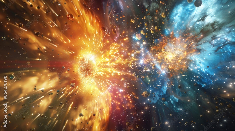 The collision between the two quarks creates a powerful surge of energy like a mininova in space. The collision between the two quarks creates a powerful surge of energy like a mininova in space.