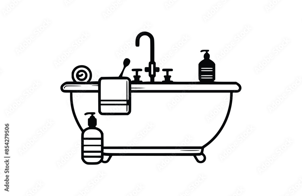 Bath black icon, isolated on white background. Vector illustration. Bath black icon, isolated on white background. Vector illustration.